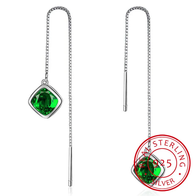 Boucles d'oreilles à géométrie élégante, émeraude, rubis, argent 925, bijoux simples, pierres précieuses, accessoire pour femmes, vente en gros