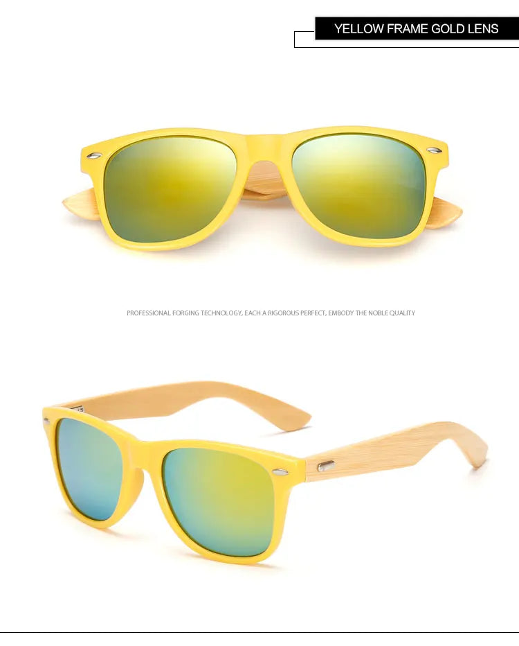 Lunettes de soleil carrées en bois de bambou pour hommes et femmes, design de marque, revêtement miroir, rétro, UV400