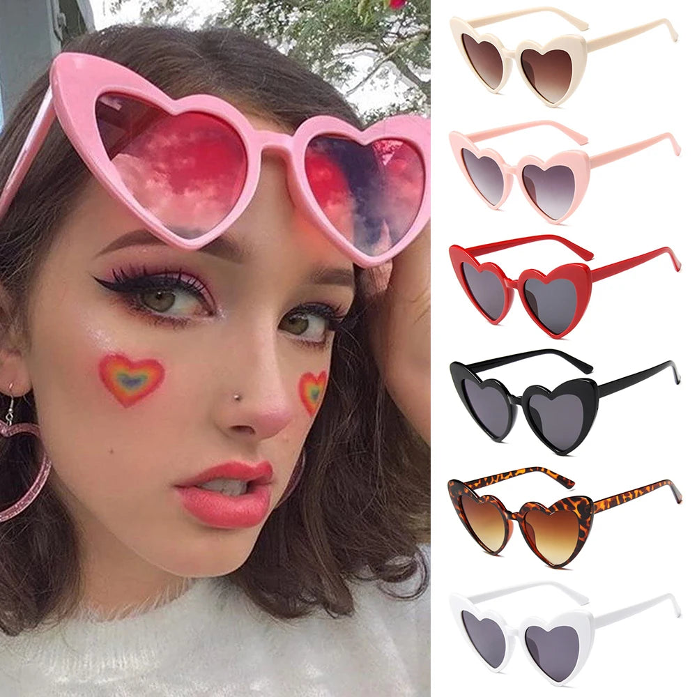 Lana del rey-Lunettes de soleil en forme de cœur pour femmes, lunettes de soleil rétro, lunettes de protection UV400, grand cadre, effet d'amour, luxe, 1PC