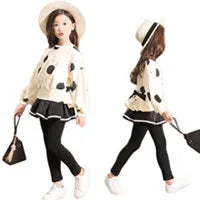 Girls' solid color outfit set, long-sleeved cropped sweater and pants, 2 pieces, new spring-autumn fashion, casual suit for children aged 4 to 12 years