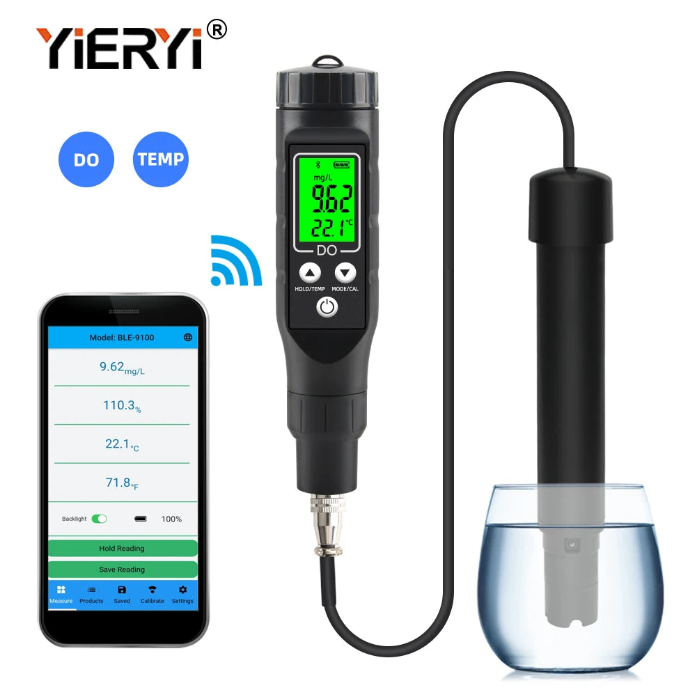 Yieryi Compteur d'oxygène dissous professionnel BLE-9100 analyseur d'oxygène dissous intelligent testeur de concentration d'oxygène