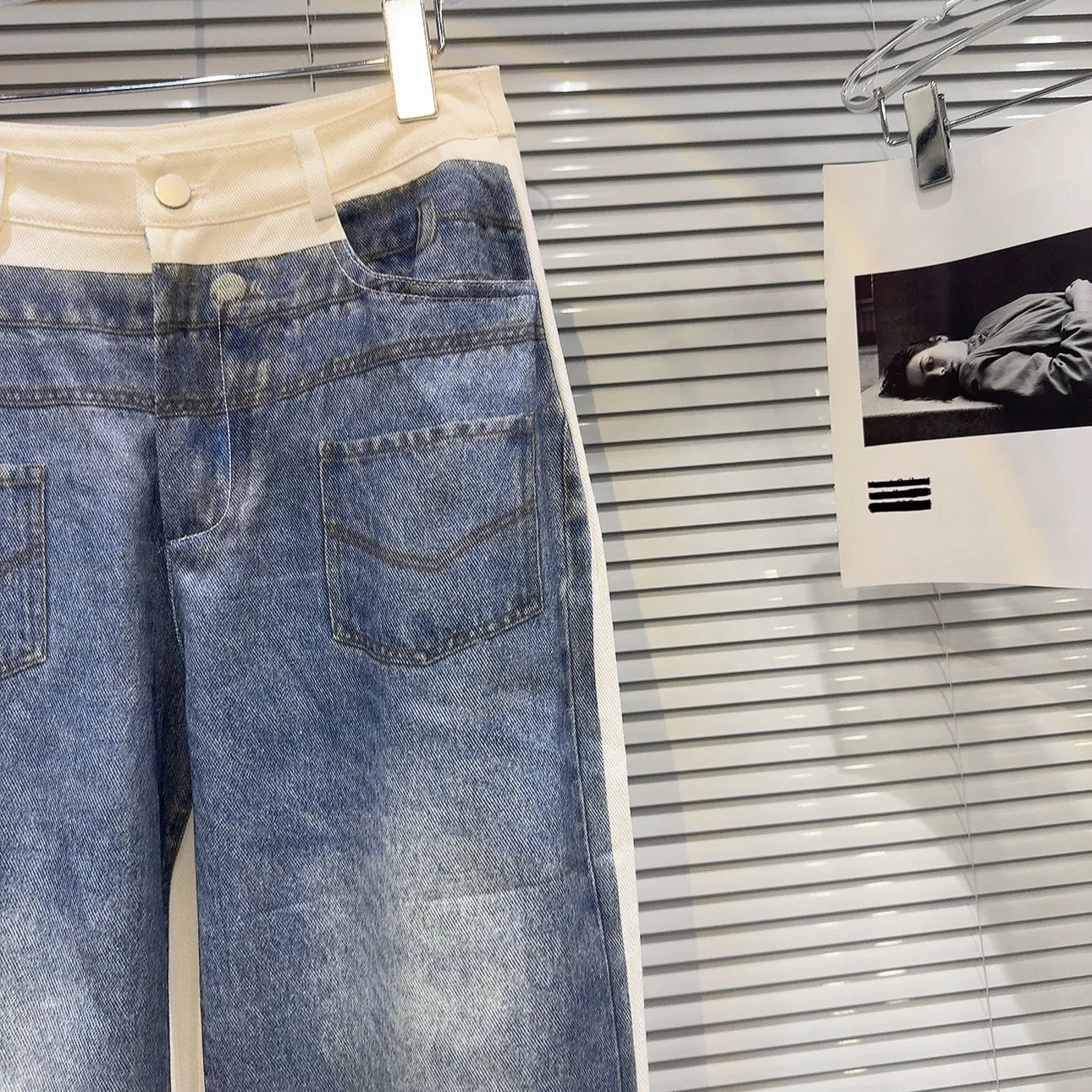 OUDINA Spring Silver Pipped High Waist Straight Wide Leg Pant Baggy Jeans Women's Pants &amp; Trousers