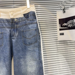 OUDINA Spring Silver Pipped High Waist Straight Wide Leg Pant Baggy Jeans Women's Pants &amp; Trousers