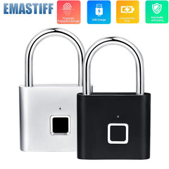 Serrure de porte sans clé aste USB, empreinte digitale, cadenas intelligent, déverrouillage rapide, alliage de zinc, métal, puce d'auto-développement, noir, argent
