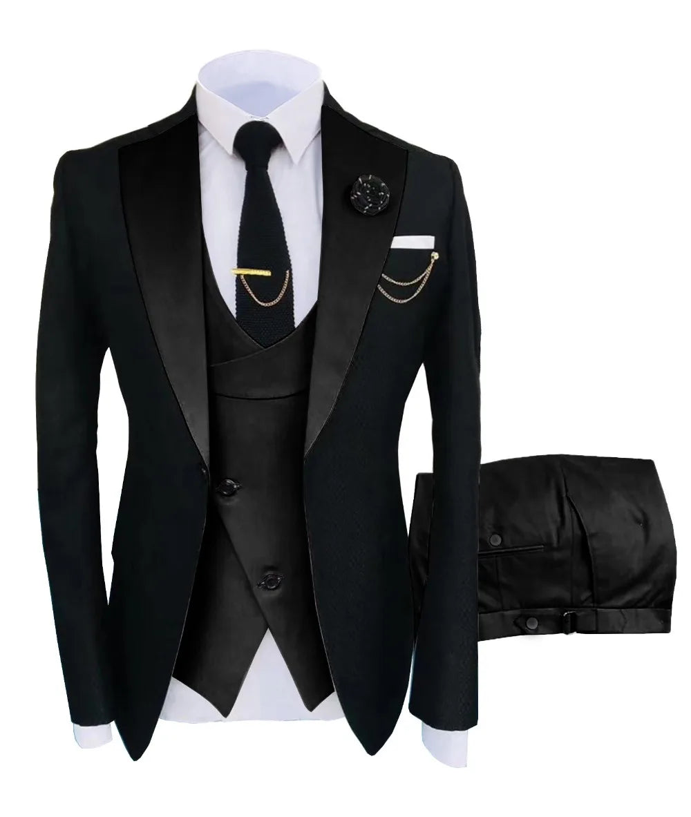 Men's Regular Fit Tuxedo Set, Dipped Jacket, Jacket and Enamel FJD, Popular Clothing, Luxury, Party, Stage, GroomTIME, New, 3 Pieces
