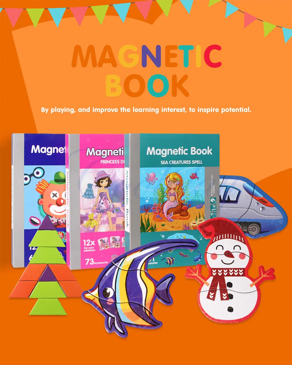 Livre de Puzzle magnétique pour enfants, jouets intelligents 3D, jeux d'entraînement cérébral, jouets éducatifs Montessori, cadeaux pour enfants, jouets de noël