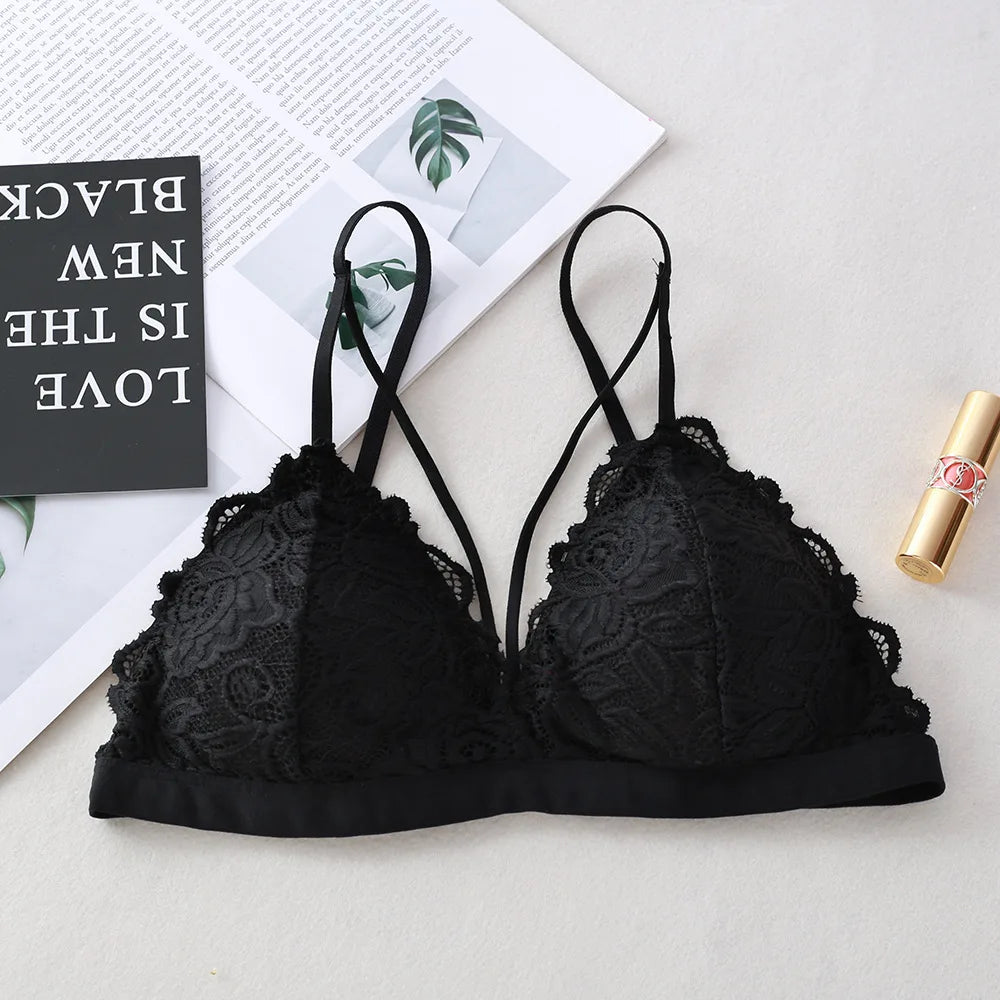 Soutien-gorge en dentelle florale sans fil Bralette soutien-gorge Push Up pour femmes col en v brassière femme sous-vêtements rembourrés Lingerie Sexy intimes