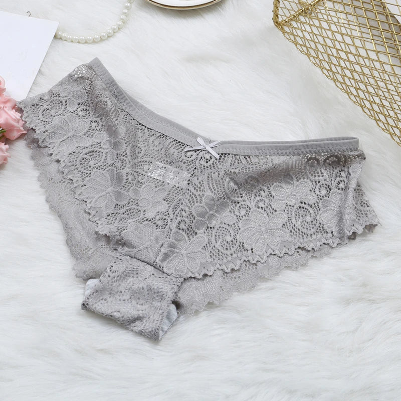 Culotte sexy en dentelle florale avec nœud papillon pour femme, sous-vêtement respirant transparent, string, lingerie, offre spéciale