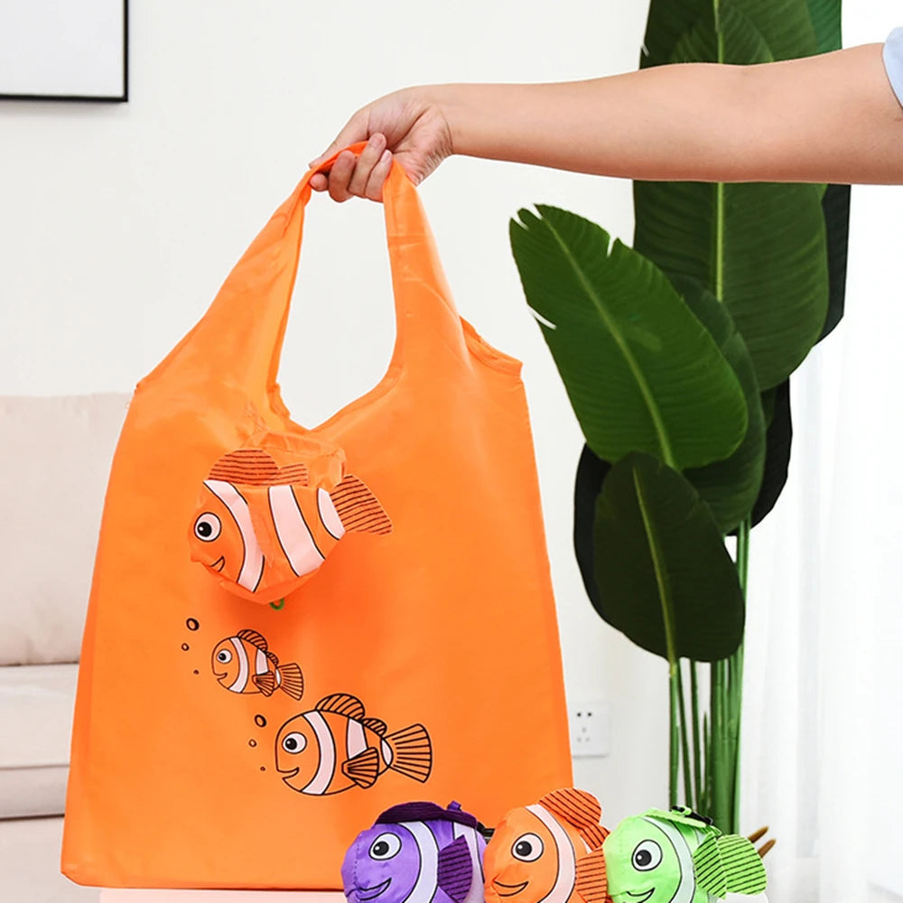 Sac de courses pliable écologique, sac à bandoulière réutilisable de dessin animé, sacs d'épicerie portables pour femmes, fourre-tout de rangement, organisateur de maison