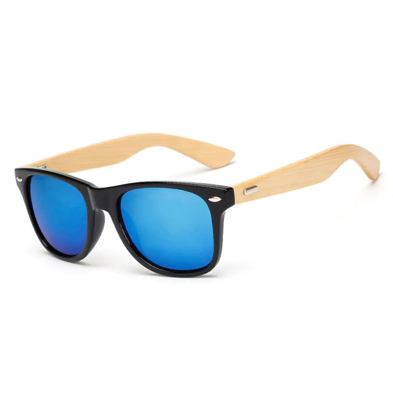 Lunettes de soleil carrées en bois de bambou pour hommes et femmes, design de marque, revêtement miroir, rétro, UV400