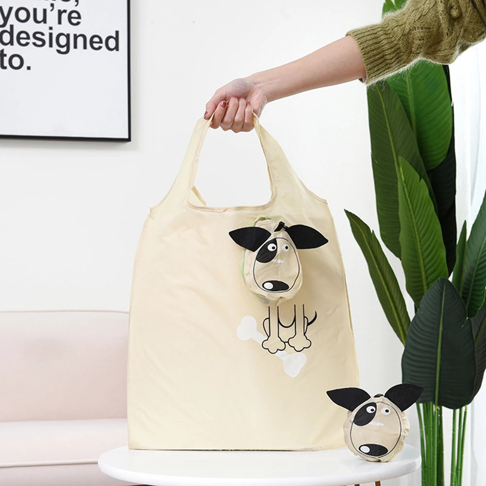 Sac de courses pliable écologique, sac à bandoulière réutilisable de dessin animé, sacs d'épicerie portables pour femmes, fourre-tout de rangement, organisateur de maison