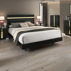 Modern Black 3pc Bedroom Set Eastern King Size Bed With LED 2x Nightstands Furniture Acrylic Trim