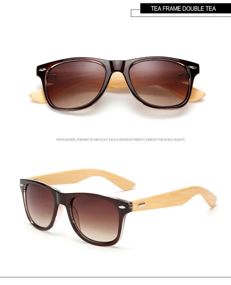 Lunettes de soleil carrées en bois de bambou pour hommes et femmes, design de marque, revêtement miroir, rétro, UV400