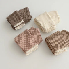 Leggings pour nouveau-né fille, vêtements pour nourrissons, en coton côtelé, solides, en dentelle, bouche de pied, pantalons slim, vêtements pour bébé