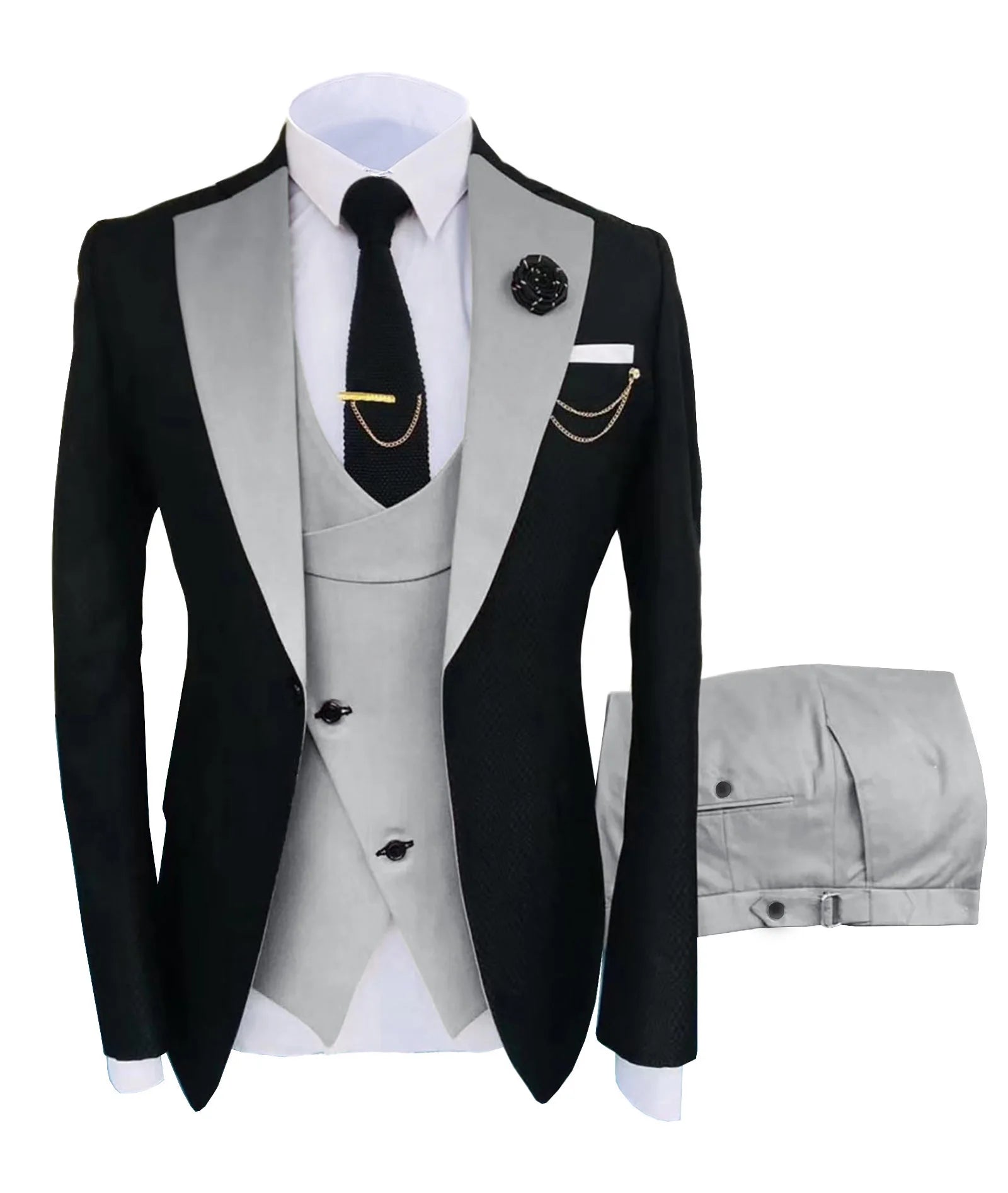 Men's Regular Fit Tuxedo Set, Dipped Jacket, Jacket and Enamel FJD, Popular Clothing, Luxury, Party, Stage, GroomTIME, New, 3 Pieces