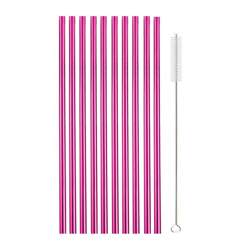 Pailles métalliques réutilisables, 10 pièces, ensemble de pailles en acier inoxydable 304 avec barre de brosse, paille à Cocktail pour verres, verres