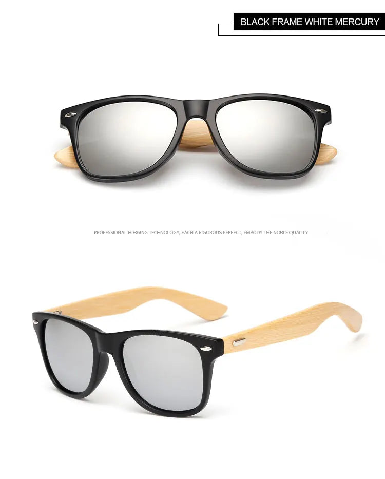 Lunettes de soleil carrées en bois de bambou pour hommes et femmes, design de marque, revêtement miroir, rétro, UV400
