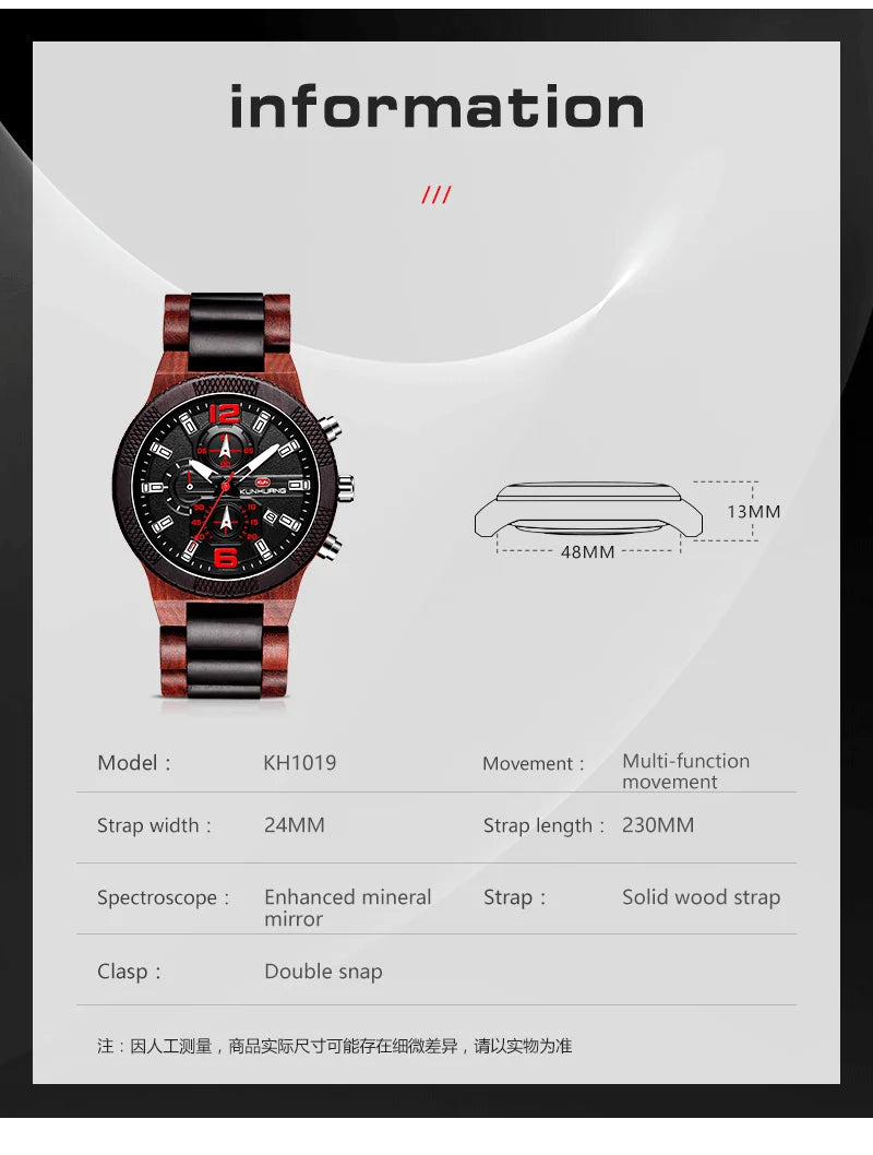 Montres en bois pour hommes montre en bois multi-fonction lumineuse de luxe montre rétro à Quartz pour hommes montres de Sport de mode Relogio