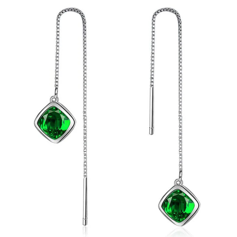 Boucles d'oreilles à géométrie élégante, émeraude, rubis, argent 925, bijoux simples, pierres précieuses, accessoire pour femmes, vente en gros