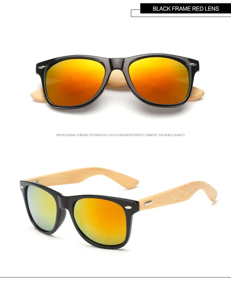 Lunettes de soleil carrées en bois de bambou pour hommes et femmes, design de marque, revêtement miroir, rétro, UV400