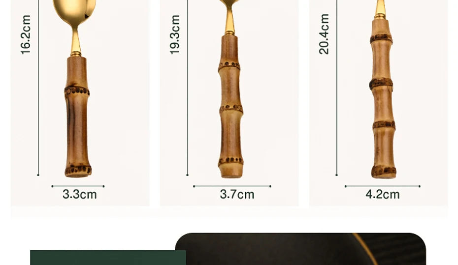 Couverts en bambou et acier inoxydable, service de table, en bois doré, pour la cuisine occidentale, couteau, fourchette, cuillère à café