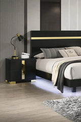 Modern Black 3pc Bedroom Set Eastern King Size Bed With LED 2x Nightstands Furniture Acrylic Trim