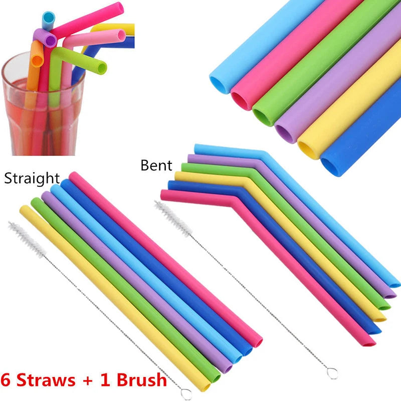 Pailles à boire réutilisables en silicone de qualité alimentaire, pliables et flexibles, avec brosses pour livres, fournitures de fête pour bar, recyclables