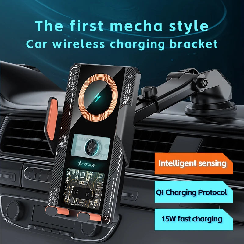 2024 New Transparent Smart Sensor Air Vent Phone Holder Auto Clamping Mount Car Multifunction Wireless Charger Dropshipping