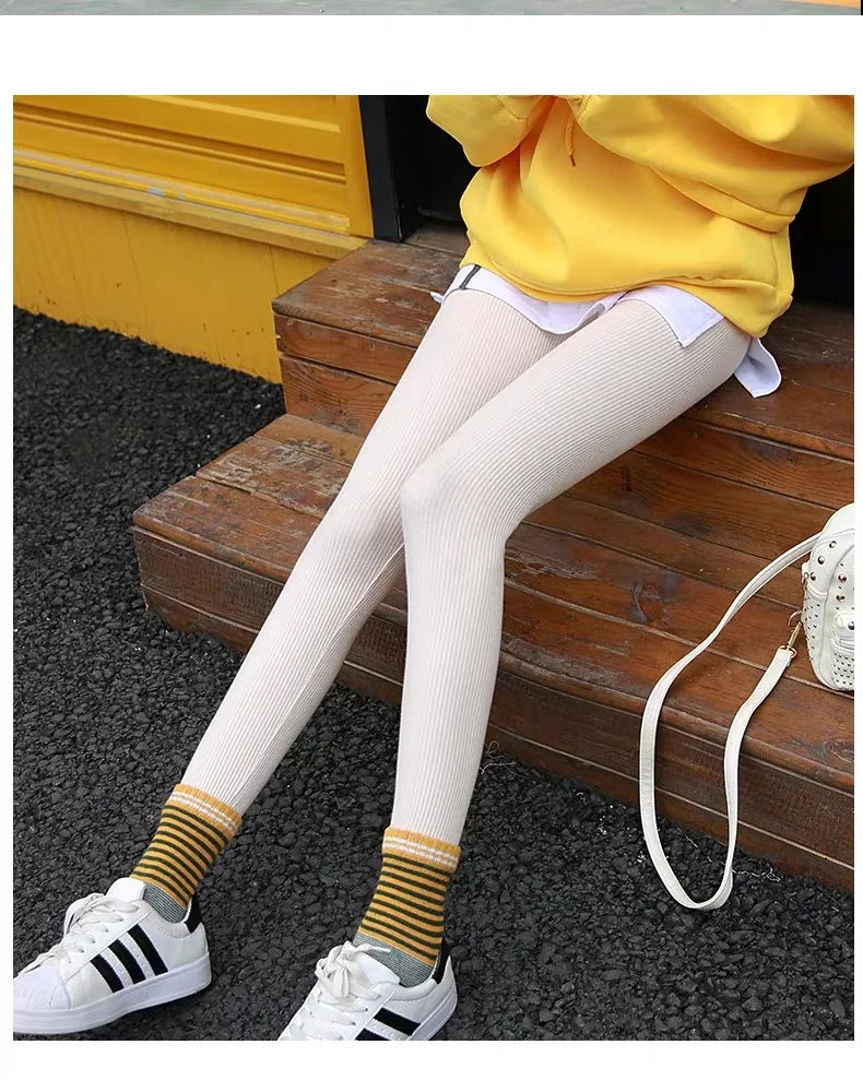Women's Ribbed Leggings 2025 High Waist Autumn Winter Warm Cotton Leggings Casual Fashion Mesh 2XL Black Pants Sexy Leggings