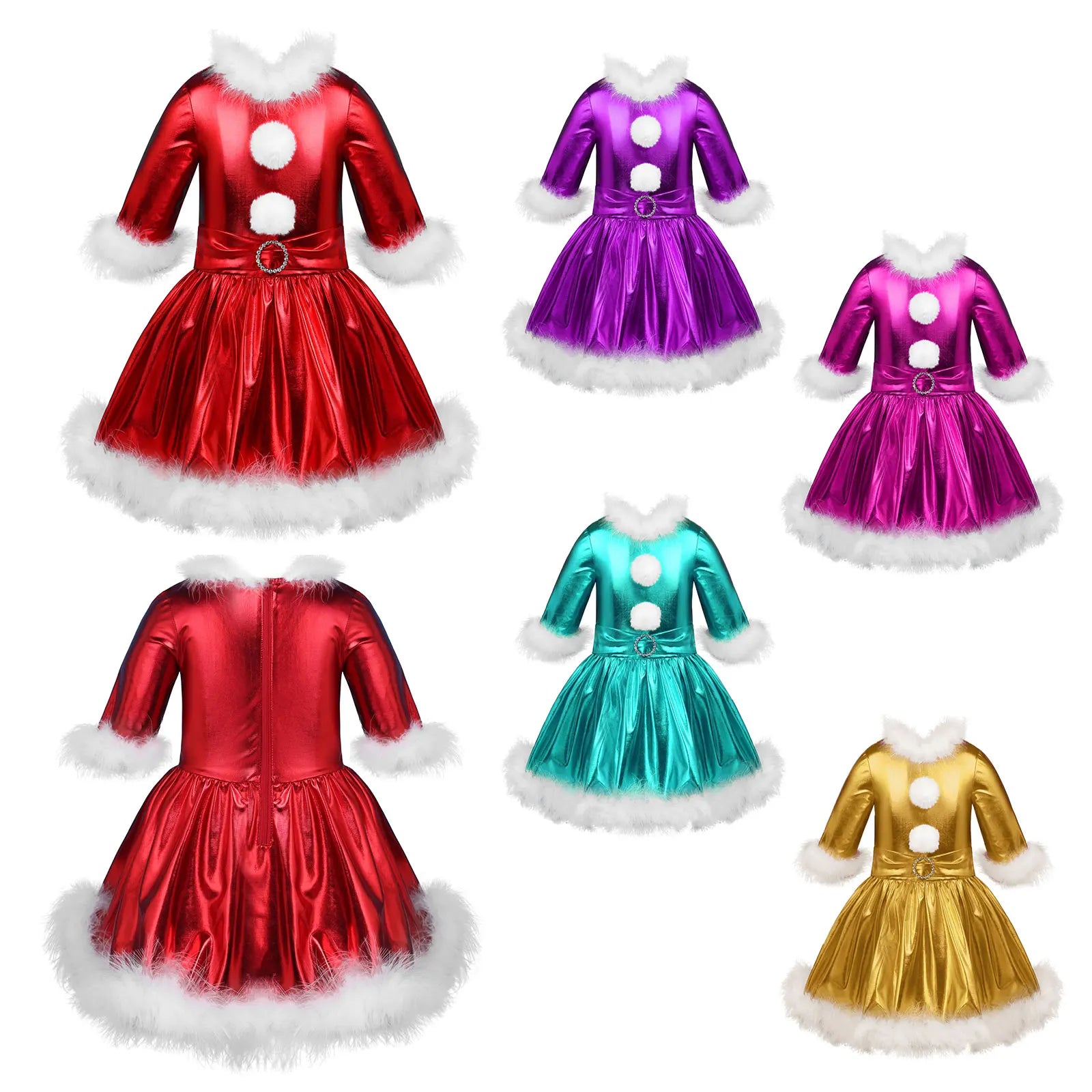 Robes de noël pour filles, vêtements métalliques brillants, à manches longues, Costume de fête de carnaval Cosplay, danse