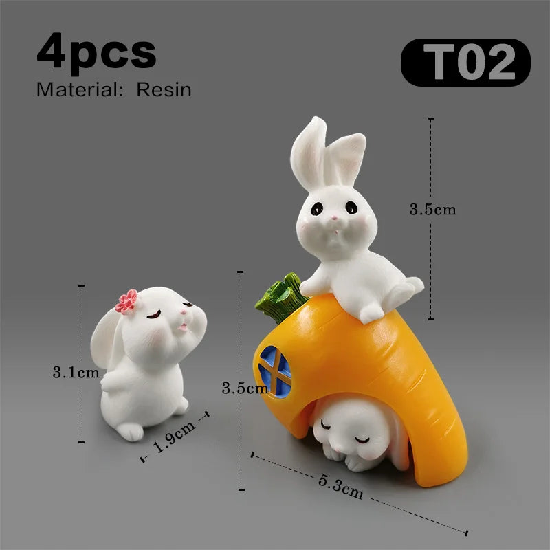 Figurine de pâques de noël, lapin blanc, carotte, bricolage, décor de chambre Kawaii, accessoires de décoration de jardin féerique miniatures modernes