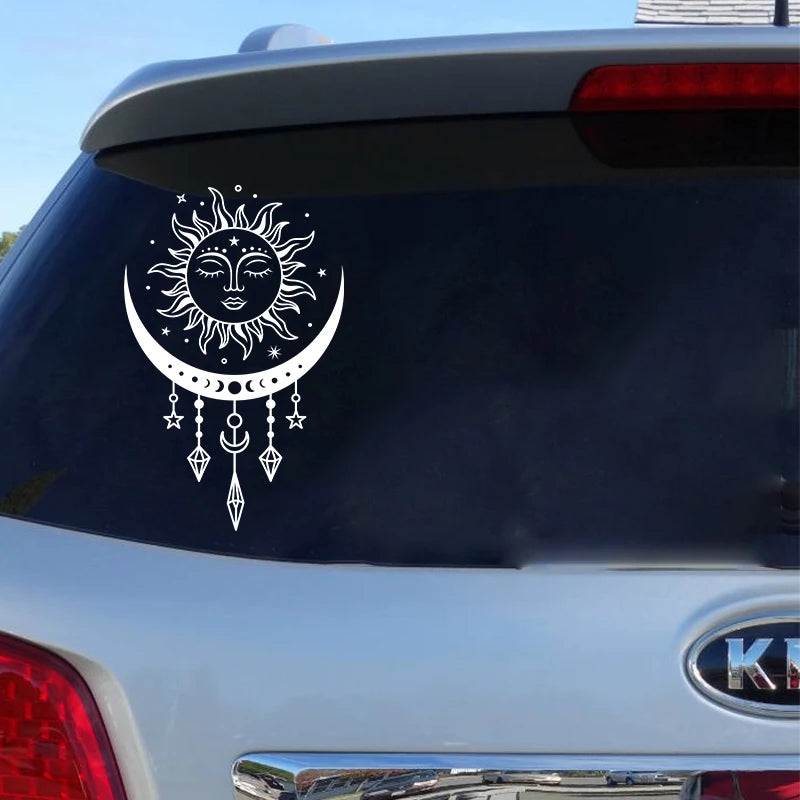 Celestial sun and moon wall stickers, bedroom wall decor, Boho, mystical magic moon, vinyl art sticker, car window decor