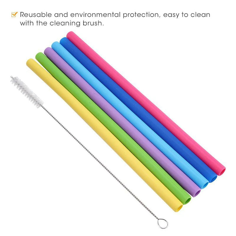 Pailles à boire réutilisables en silicone de qualité alimentaire, pliables et flexibles, avec brosses pour livres, fournitures de fête pour bar, recyclables