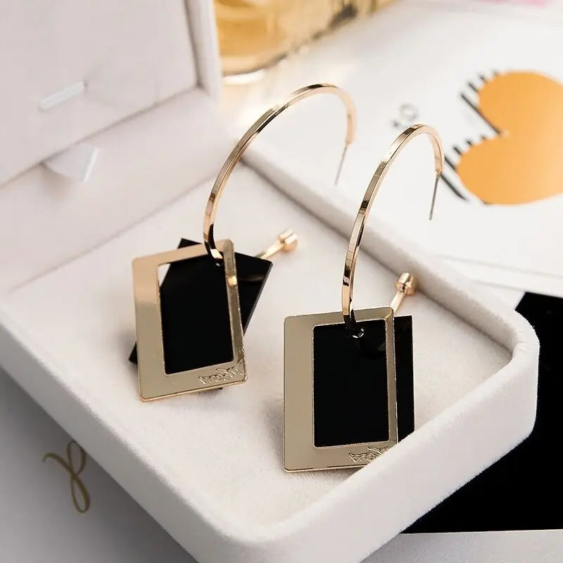 2025 boucles d'oreilles carrées géométriques pour femmes boucles d'oreilles suspendues couleur or noir boucles d'oreilles de déclaration de mode bijoux féminins