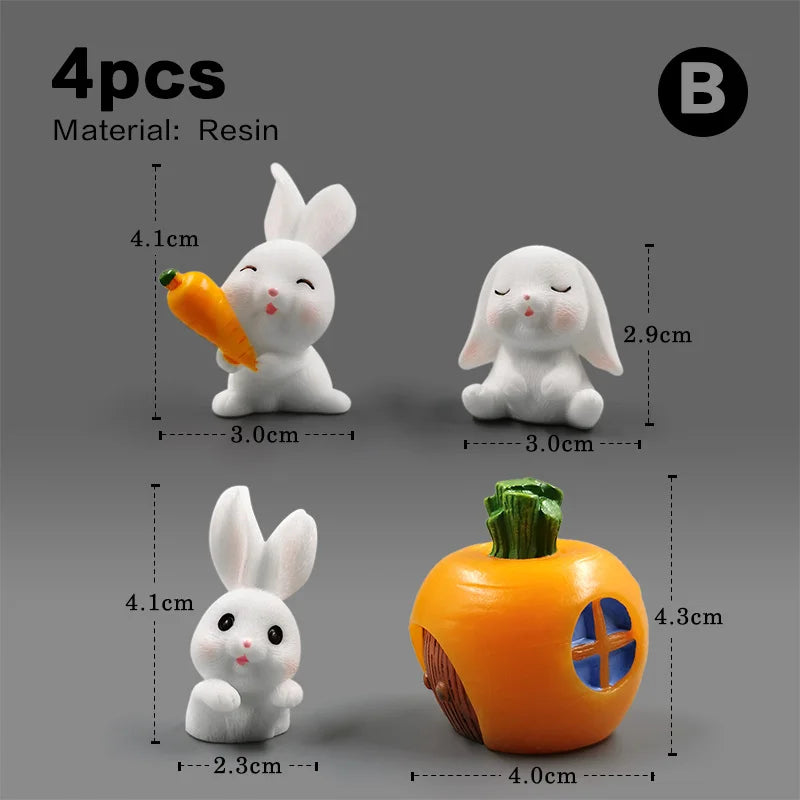Figurine de pâques de noël, lapin blanc, carotte, bricolage, décor de chambre Kawaii, accessoires de décoration de jardin féerique miniatures modernes