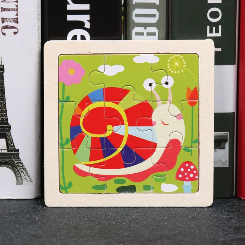Puzzle en bois de petite taille, jouets Montessori pour bébé, jeu de société 3D, jouets éducatifs, cadeau pour enfants, 9 pièces