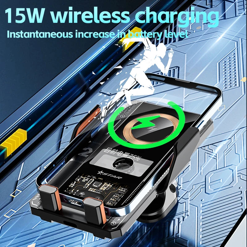 2024 New Transparent Smart Sensor Air Vent Phone Holder Auto Clamping Mount Car Multifunction Wireless Charger Dropshipping