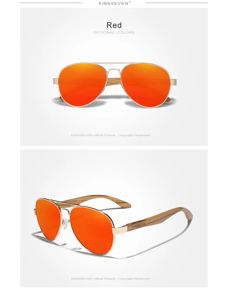 KINGSEVEN-Lunettes de soleil à monture en alliage de bois pour hommes et femmes, lunettes de soleil UV400, lunettes à verres polarisés HD, lunettes de camping, lunettes de pêche, haute qualité
