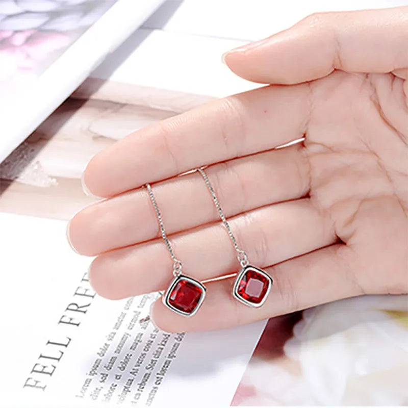 Boucles d'oreilles à géométrie élégante, émeraude, rubis, argent 925, bijoux simples, pierres précieuses, accessoire pour femmes, vente en gros