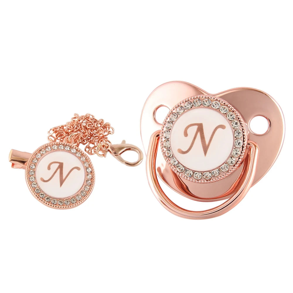 26 lettres bébé attache-sucette or Rose Bling porte-sucette Silicone sucette mamelon factice bébé douche cadeaux