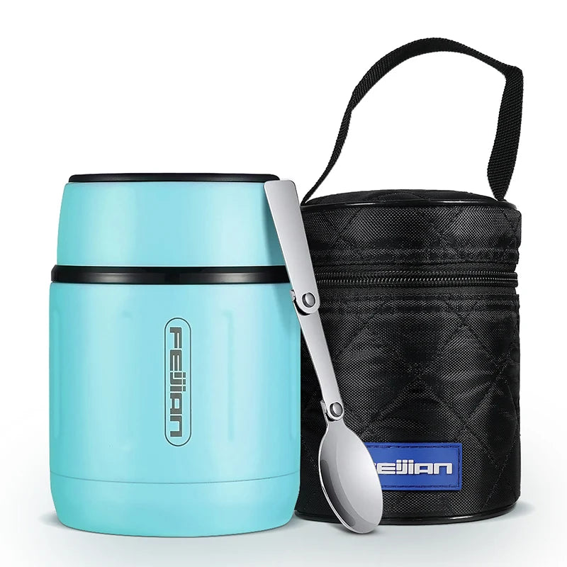 FEIJIAN – Thermos alimentaire 500ml, bocal alimentaire isolé sous vide en acier inoxydable 316 avec cuillère, boîte à déjeuner pour enfants