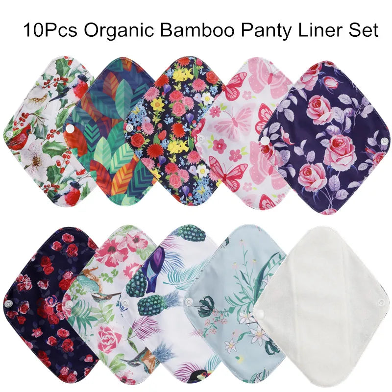 Serviettes hygiéniques réutilisables au charbon de bambou, 10 pièces, doublure de culotte lavable, serviettes menstruelles en coton pour maman et maternité