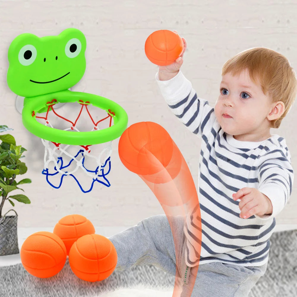 Cadre de basket-ball d'intérieur sur le thème des animaux pour tout-petits, ensemble de jouets de bain pour enfants avec 3 balles en plastique, jeu amusant interactif pour bébés Parents et enfants