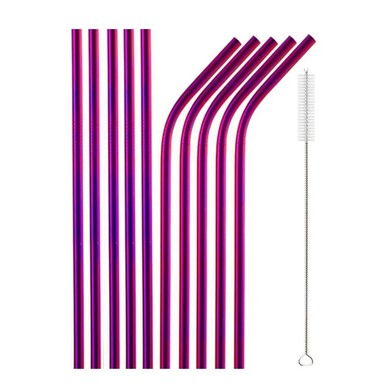 Pailles métalliques réutilisables, 10 pièces, ensemble de pailles en acier inoxydable 304 avec barre de brosse, paille à Cocktail pour verres, verres