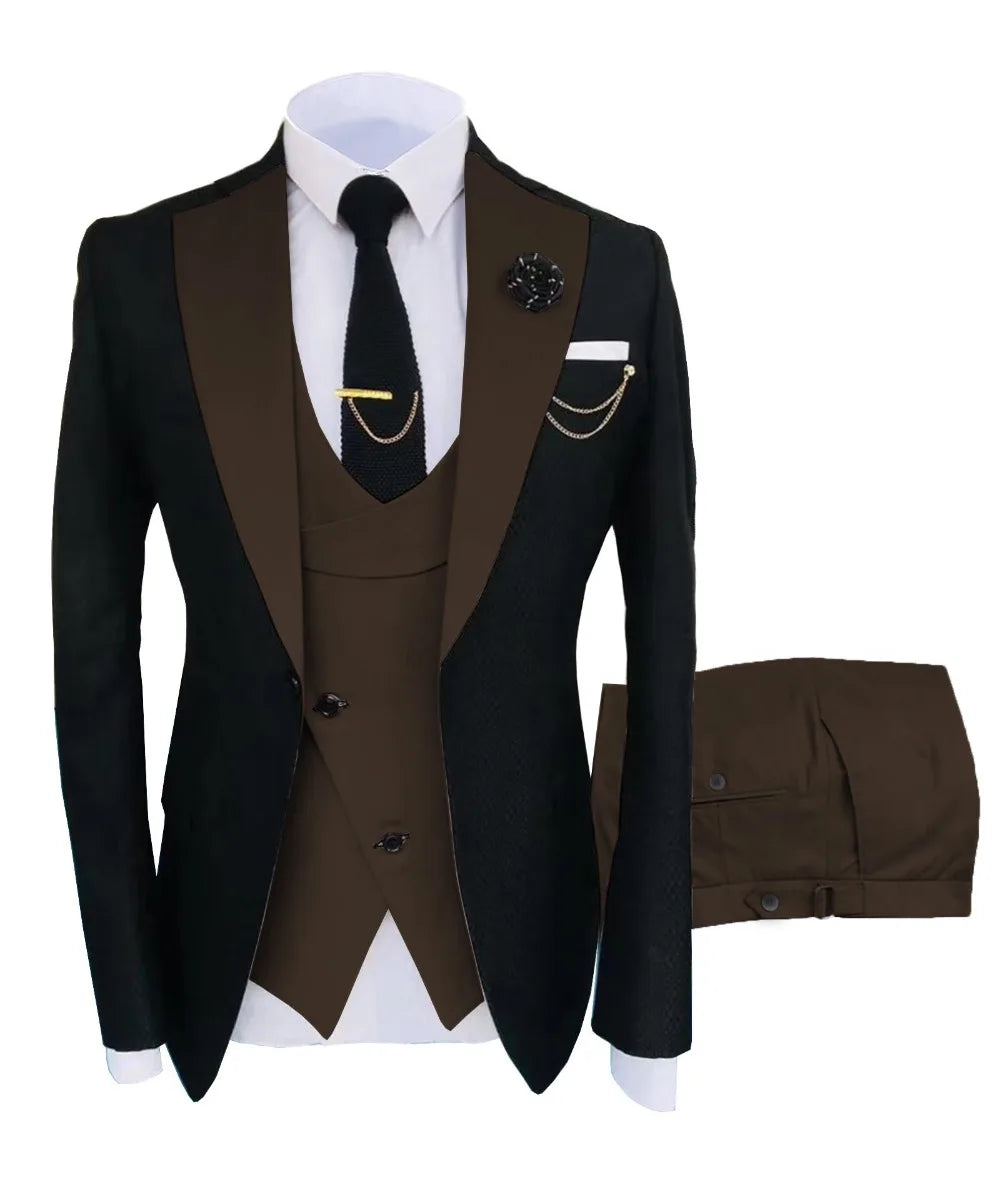 Men's Regular Fit Tuxedo Set, Dipped Jacket, Jacket and Enamel FJD, Popular Clothing, Luxury, Party, Stage, GroomTIME, New, 3 Pieces