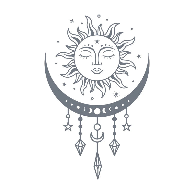 Celestial sun and moon wall stickers, bedroom wall decor, Boho, mystical magic moon, vinyl art sticker, car window decor