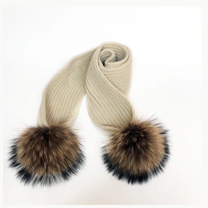 Parent-enfant chapeaux d'hiver mignon bébé fourrure Pompon chapeau écharpe ensembles réel naturel fourrure boule casquettes mère enfants chaud tricoté chapeaux hiver Bea