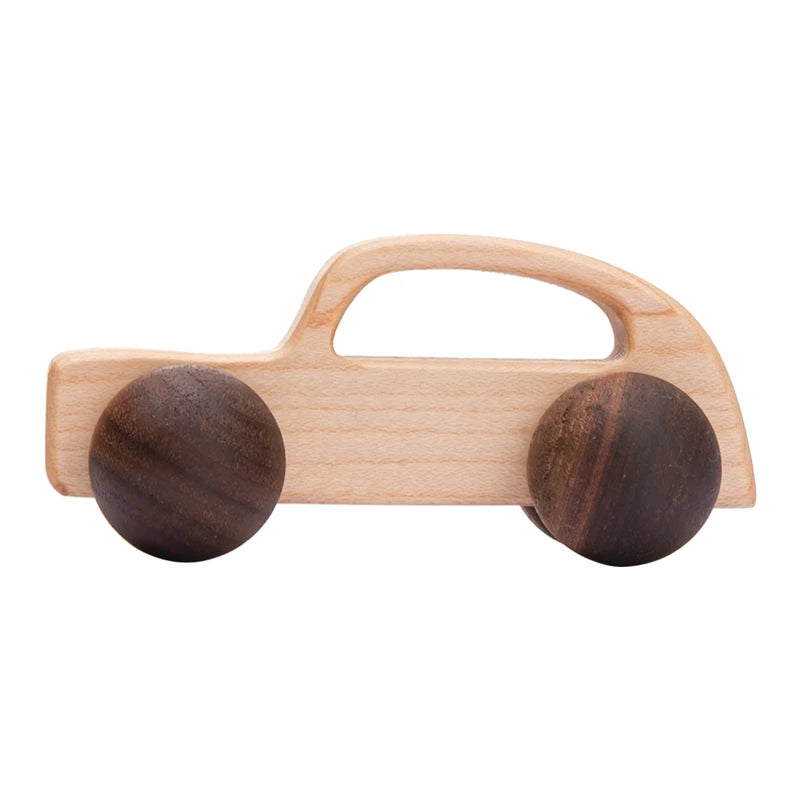 Décennie s de voiture en bois de hêtre pour bébé, jouets de dessin animé, Van dos Montessori, jouets de dentition pour enfants, cadeau d'anniversaire pour nouveau-né