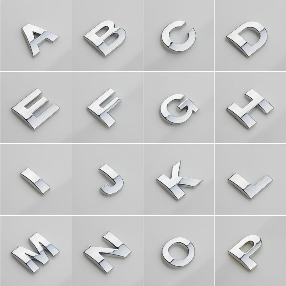 Autocollants de voiture alphabet en métal 3D, insigne argenté chromé, lettres, chiffres, logo, accessoires automobiles, autocollants de décoration