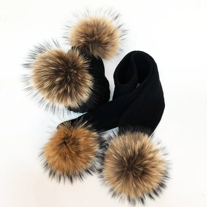 Parent-enfant chapeaux d'hiver mignon bébé fourrure Pompon chapeau écharpe ensembles réel naturel fourrure boule casquettes mère enfants chaud tricoté chapeaux hiver Bea